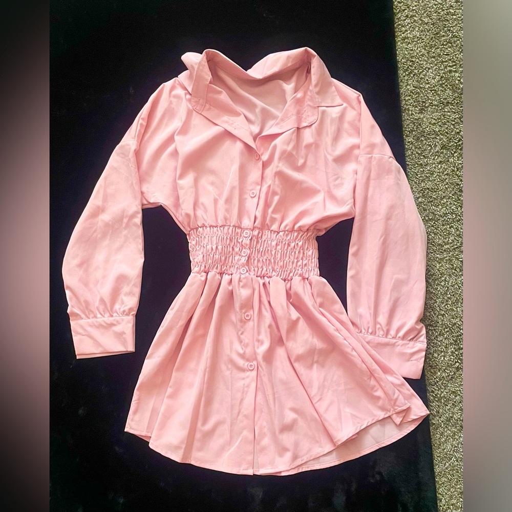SHEIN Pink Button-Up Shirt Dress
